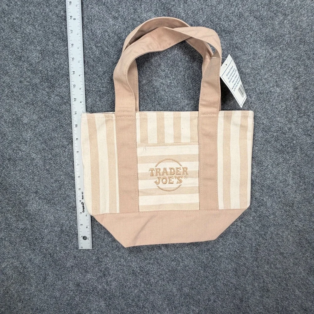 Trader Joes Striped Mini Canvas Tote Bag Tan Cream Limited Edition Unisex NWT
